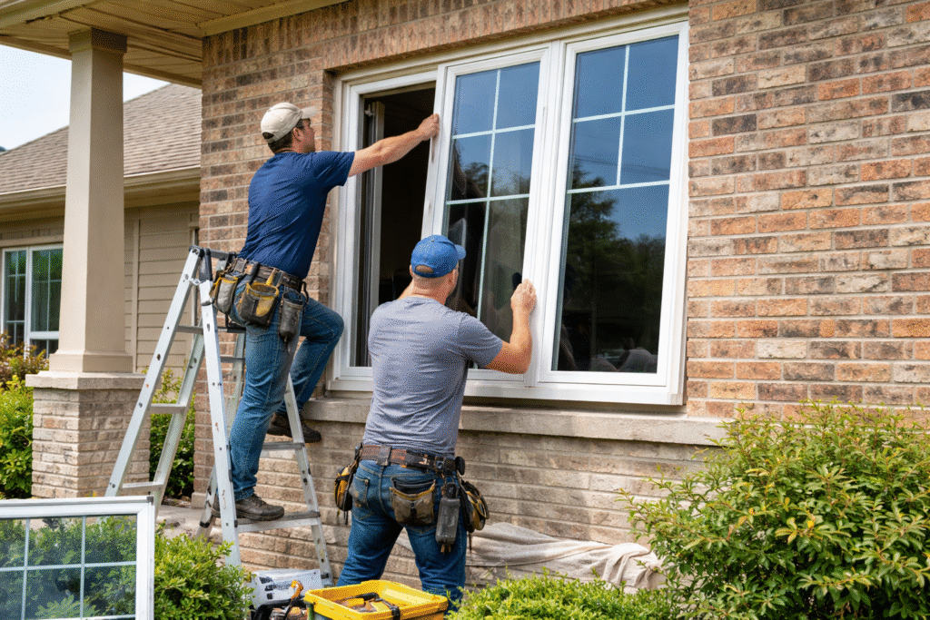 Professional window replacement installation on a Texas suburban home.