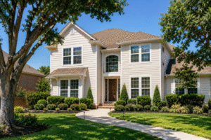 Energy-efficient vinyl siding installed on a North Texas home to help reduce heat transfer, improve comfort, and enhance curb appeal during hot Texas summers.